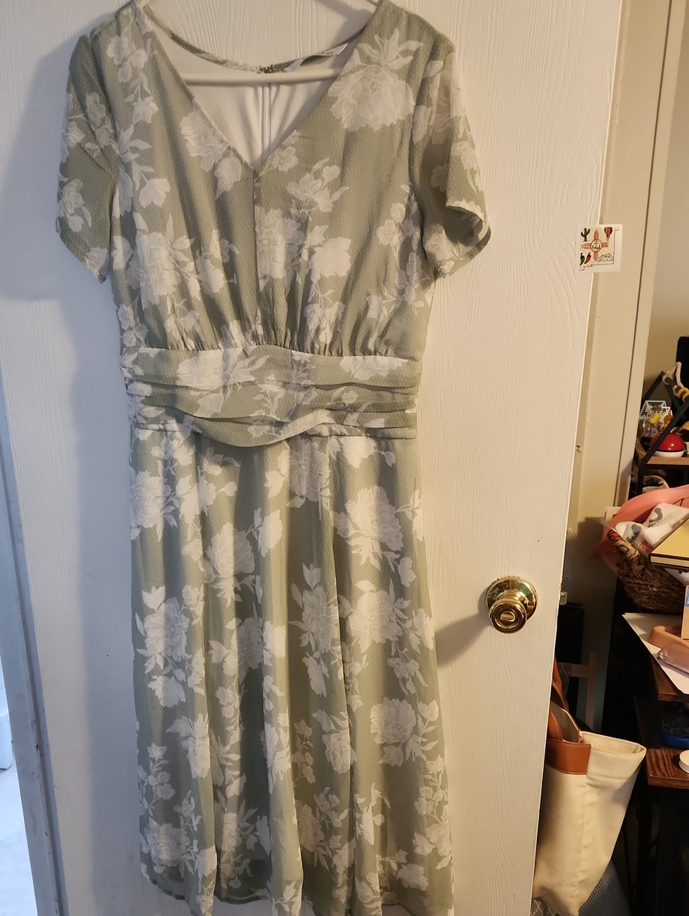 Classic Sage Floral V-Neck Women’s Dress